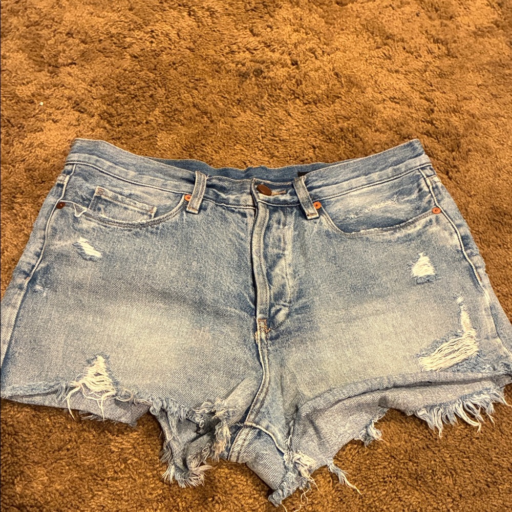 Classic Light Blue Distressed Denim Shorts - Women